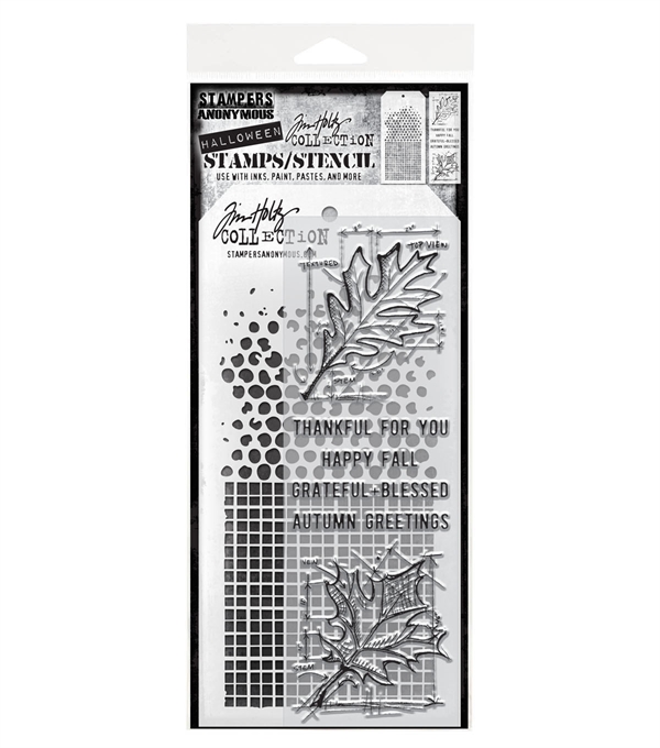 Tim Holtz Mixed Media Set (Clear Stamp & Stencil) - #51 (blueprint leaves)