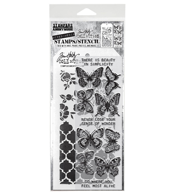 Tim Holtz Mixed Media Set (Clear Stamp & Stencil) - #44 (flutter)