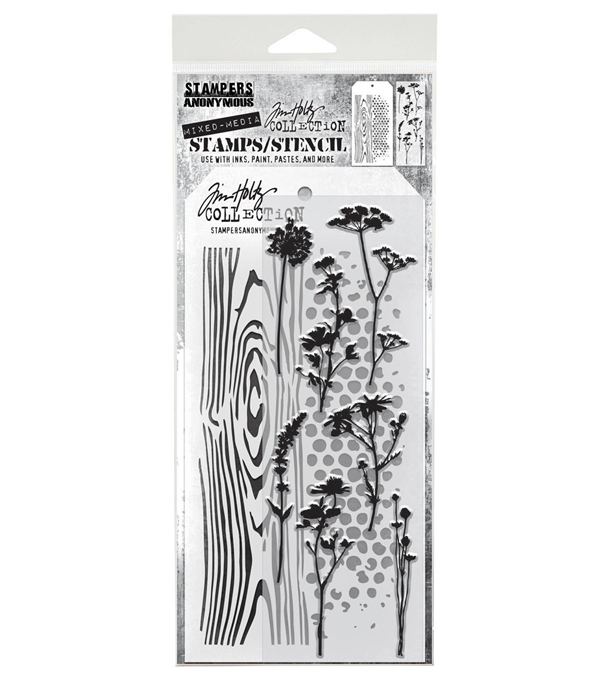 Tim Holtz Mixed Media Set (Clear Stamp & Stencil) - #59 (wildflower stems)