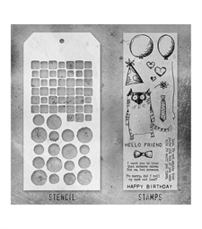 Tim Holtz Mixed Media Set (Clear Stamp & Stencil) - #9 (party snarky cat)