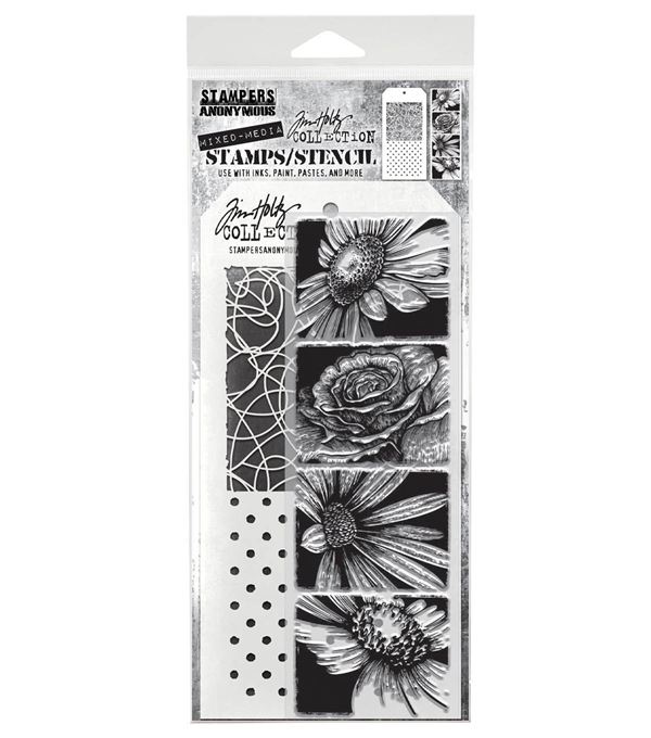 Tim Holtz Mixed Media Set (Clear Stamp & Stencil) - #81 (bold botanicals)