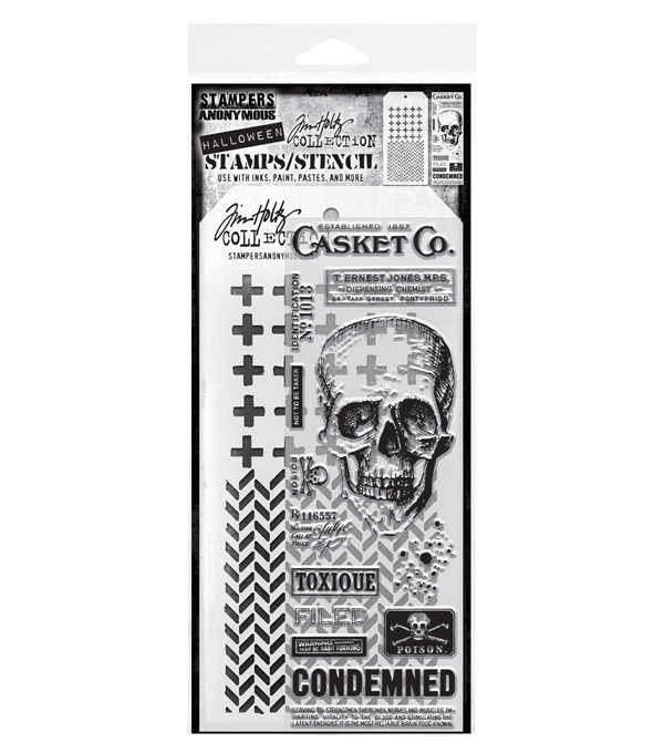 Tim Holtz Mixed Media Set (Clear Stamp & Stencil) - #48 (casket co.)