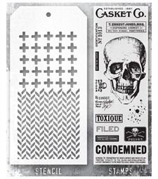 Tim Holtz Mixed Media Set (Clear Stamp & Stencil) - #48 (casket co.)