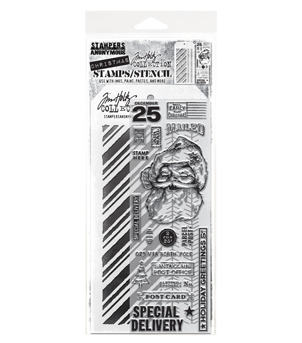 Tim Holtz Mixed Media Set (Clear Stamp & Stencil) - #54 (santa mail)