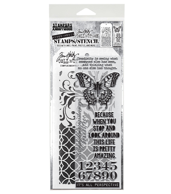 Tim Holtz Mixed Media Set (Clear Stamp & Stencil) - #15 (perspective butterfly)