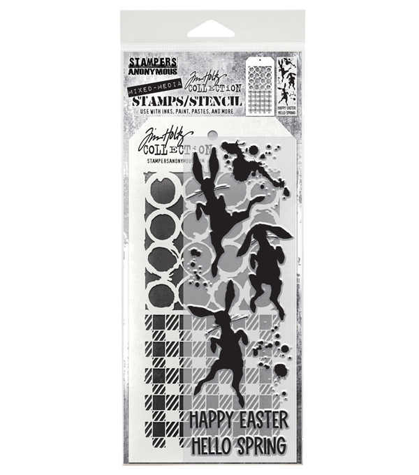 Tim Holtz Mixed Media Set (Clear Stamp & Stencil) - #83 (bunny hop)