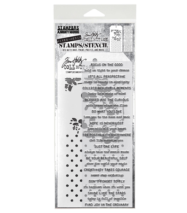 Tim Holtz Mixed Media Set (Clear Stamp & Stencil) - #13 (sentiments)