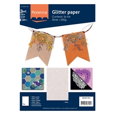 Florence Glitter Paper / Cardstock - Silver (A4)