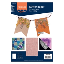 Florence Glitter Paper / Cardstock - Rose (A4)
