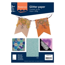 Florence Glitter Paper / Cardstock - Aqua (A4)