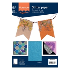 Florence Glitter Paper / Cardstock - Turquoise (A4)