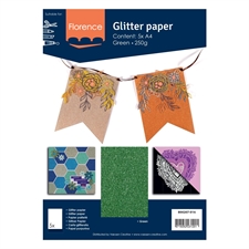 Florence Glitter Paper / Cardstock - Green (A4)