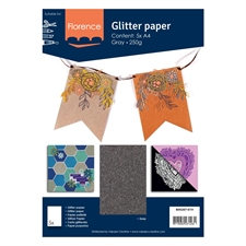 Florence Glitter Paper / Cardstock - Gray (A4)