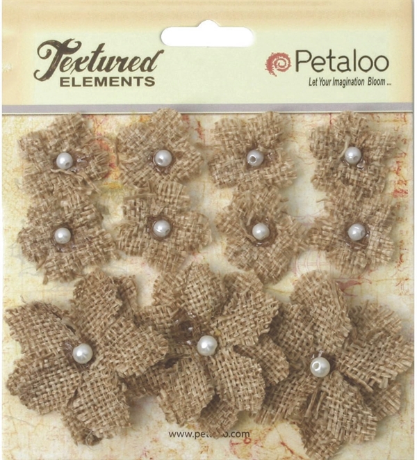 Petaloo Textured Elements Mini Burlap Flowers (11 pcs) - Natural