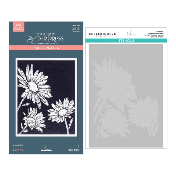 Spellbinders BetterPress Plate - Daisy Trio BUNDLE (inkl. Stencil)