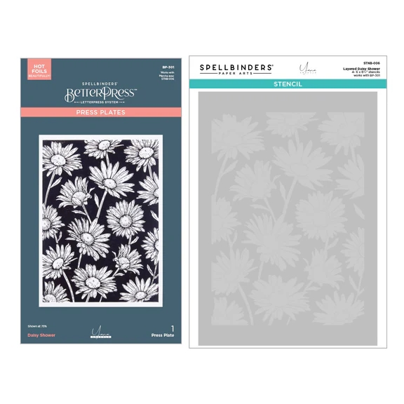 Spellbinders BetterPress Plate - Daisy Shower BUNDLE (inkl. Stencil)