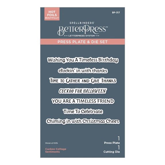 Spellbinders BetterPress Plate & Die set - Cuckoo Cottage Sentiments