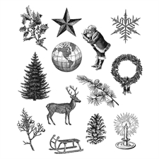 Tim Holtz Cling Rubber Stamp Set - Holiday Things
