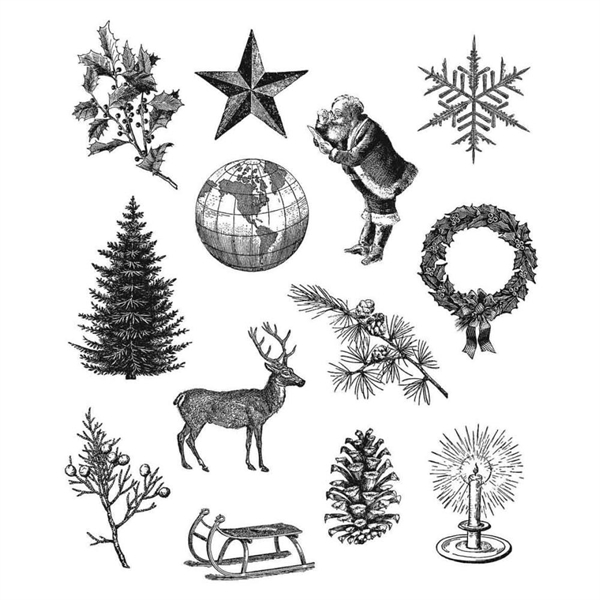 Tim Holtz Cling Rubber Stamp Set - Holiday Things