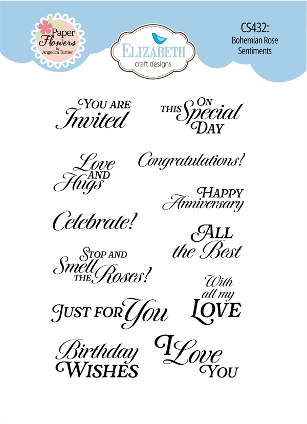 Elizabeth Crafts Clear Stamp - Bohemian Rose Sentiments