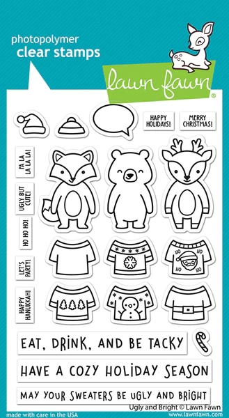 Lawn Fawn Clear Stamps 4x6 - Ugly & Bright, Timbri Trasparenti Natalizi Con Maglioni Brutti