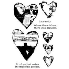 Dina Wakley Cling Rubber Stamp Set - Collaged Hearts