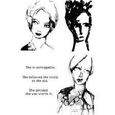 Dina Wakley Cling Rubber Stamp Set - Scribbly Women
