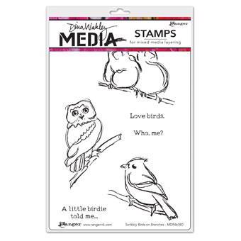 Dina Wakley Cling Rubber Stamp Set - Scribbly Birds on Branches