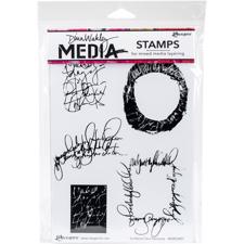Dina Wakley Cling Rubber Stamp Set - Scribbled Text Elements 