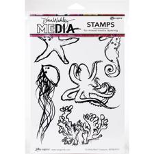 Dina Wakley Cling Rubber Stamp Set - Scribbly Reef Creatures