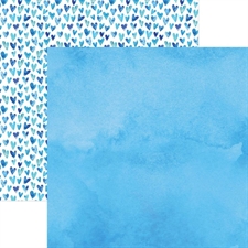 Paper House Scrapbook Paper 12x12" - Watercolor Hearts Blue