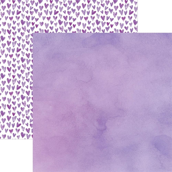 Paper House Scrapbook Paper 12x12" - Watercolor Hearts Purple