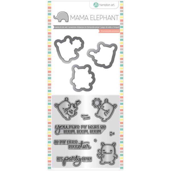 Mama Elephant / Hampton Art Clear Stamp & Die Set - Rock Monster (mini)