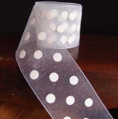 Organza / Prikket - Hvid m. Hvide Prikker