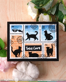 Waffle Flower Die - Postage Collage Cat Silhouettes