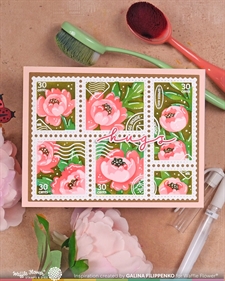 Waffle Flower Stencil Set - Postage Collage / Peony