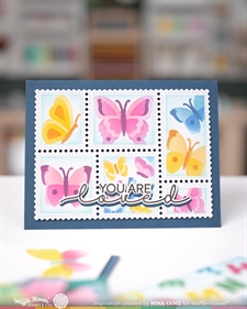 Waffle Flower Stencil Set - Postage Collage / Butterfly