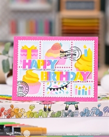 Waffle Flower Clear Stamp - Postage Collage Birthday