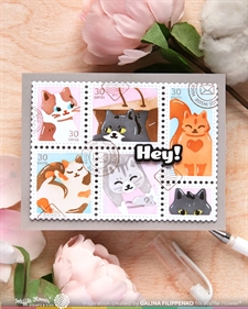 Waffle Flower Stencil Set - Postage Collage / Meow