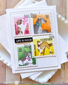 Waffle Flower Stencil Set - Postage Collage / Woof
