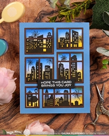 Waffle Flower Clear Stamp - Postage Collage City Sunset
