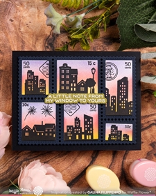 Waffle Flower Clear Stamp - Postage Collage City Sunset