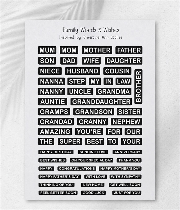 CraftAddictionUK Clear Stamp Set A5 - Family Words & Wishes