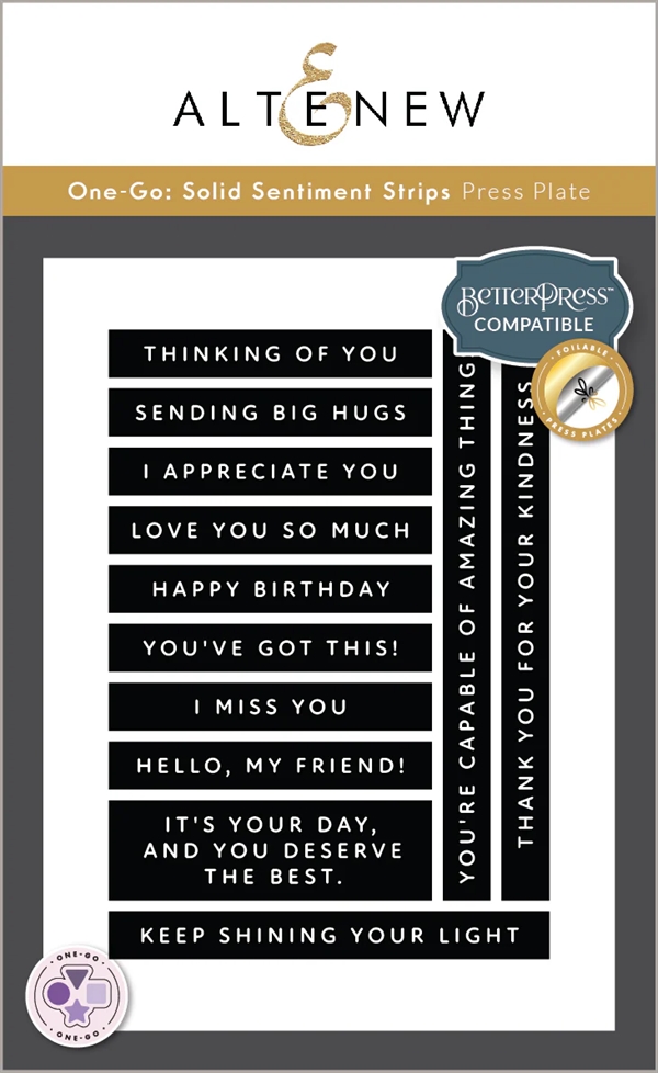 Altenew Press Plate - One Go: Solid Sentiment Strips (thinking of you m.fl.)