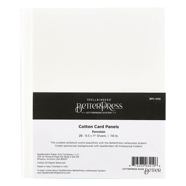 Spellbinders BetterPress Cotton Card Panels - Letter format Porcelain (25 ark)