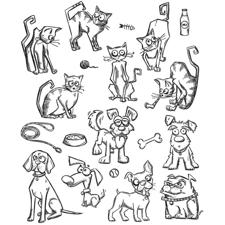 Tim Holtz Cling Rubber Stamp Set - MINI Crazy Cats & Dogs