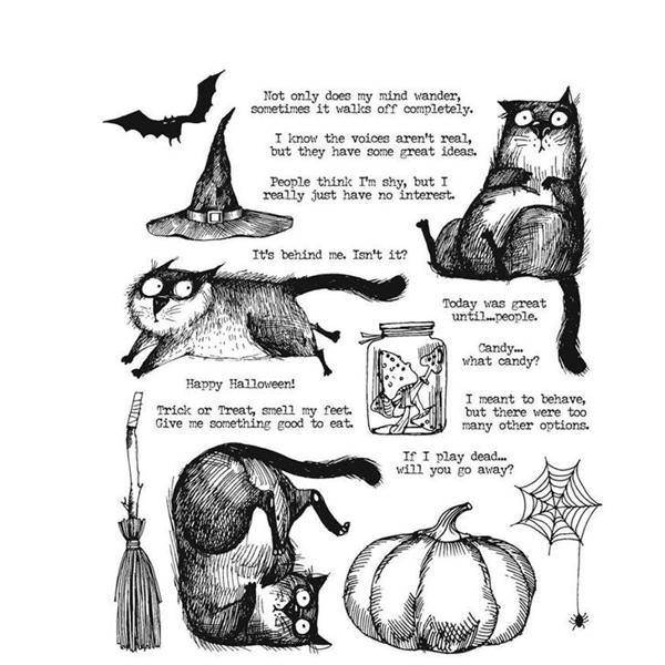 Tim Holtz Cling Rubber Stamp Set - Snarky Cat Halloween