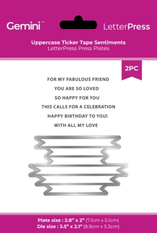Gemini LetterPress Plate & Die - Uppercase Ticker Tape Sentiments