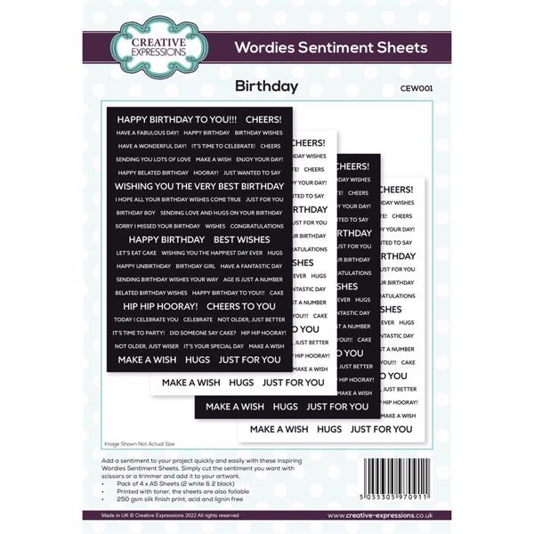 Creative Expressions Wordies Sentiment Sheets - Birthday