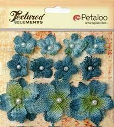 Petaloo Textured Elements Mini Burlap Flowers (11 pcs) - Denim Blue 